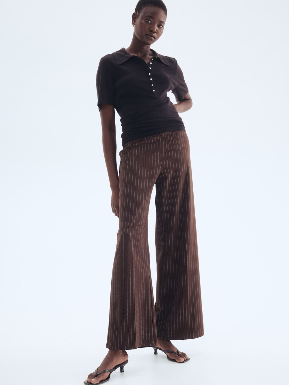 H&M Brown Pin Stripe Straight Leg Casual Pants Size L NEW